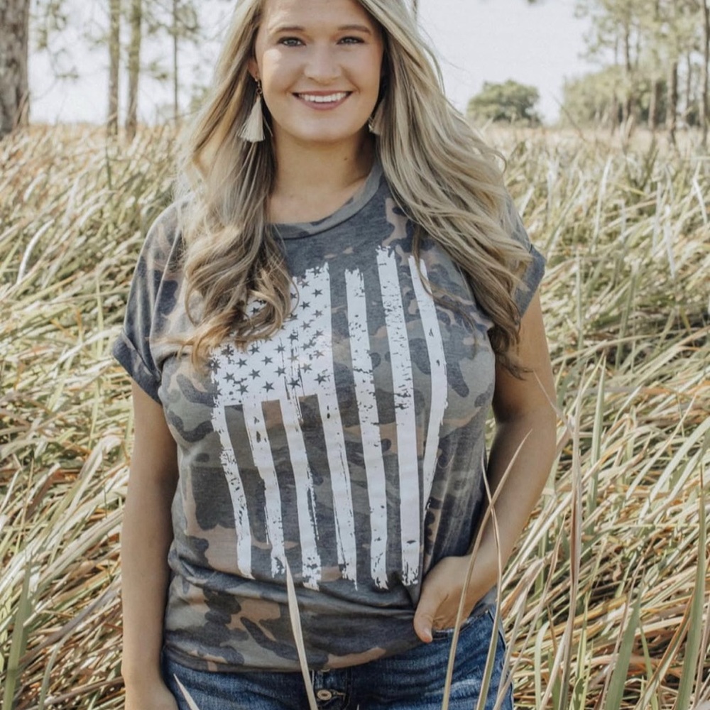 Camo American Flag Women's Top